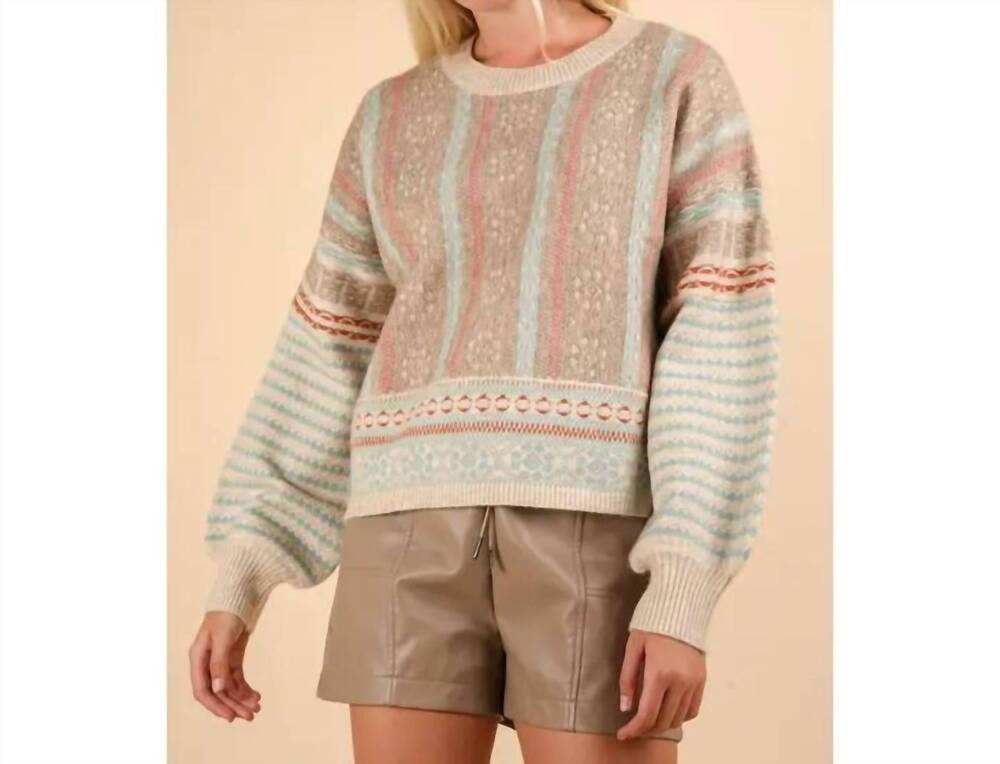 NEW VERY J women's oversized cozy printed knit sweater in sage